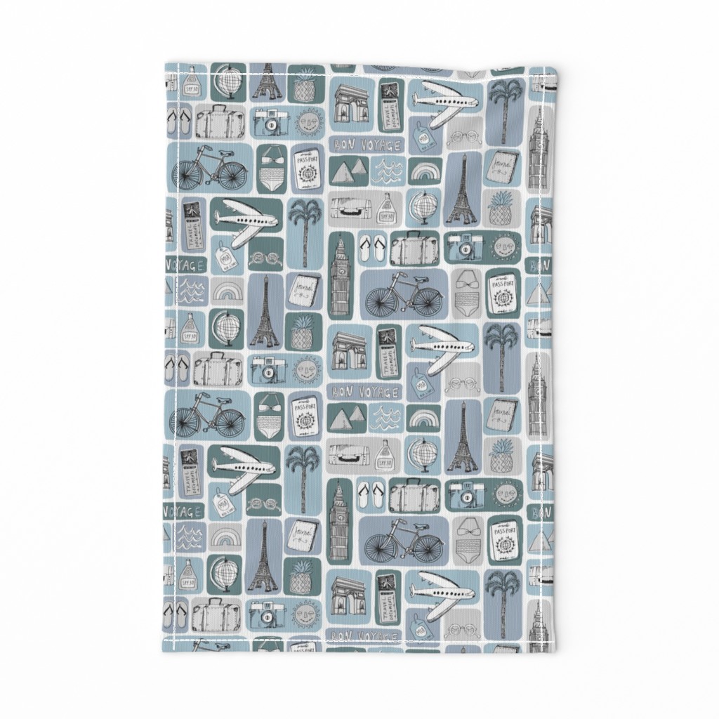 travel // eiffel tower pyramids vacation destinations fabric blue grey