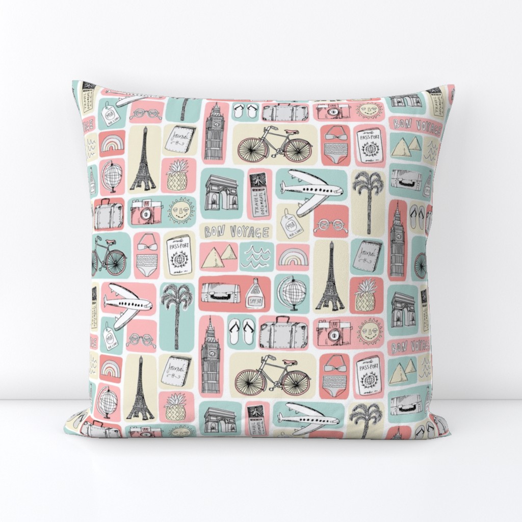 travel // eiffel tower pyramids vacation destinations fabric pink blue