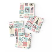 travel // eiffel tower pyramids vacation destinations fabric pink blue