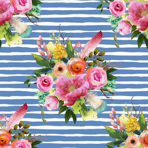 8" Summer Teepee Florals Offset - Bright Blue Stripes