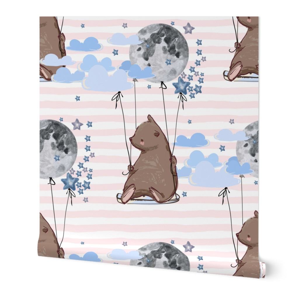8" Sky is the Limit Bear - Pink Stripes