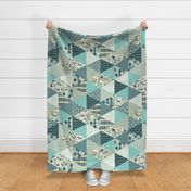 Mermaid Triangle Large - Cheater Quilt, Whole Cloth Quilt, Turquoise 