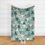 Mermaids - Triangles Large - Turquoise - ROTATED, cheater quilt, whole cloth quilt