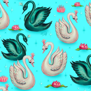 Swans with Tiaras- Blue-LARGE