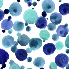 Watercolor dots and circles - teal and blue