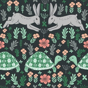 Tortoise and Hare - linocut print by Andrea Lauren