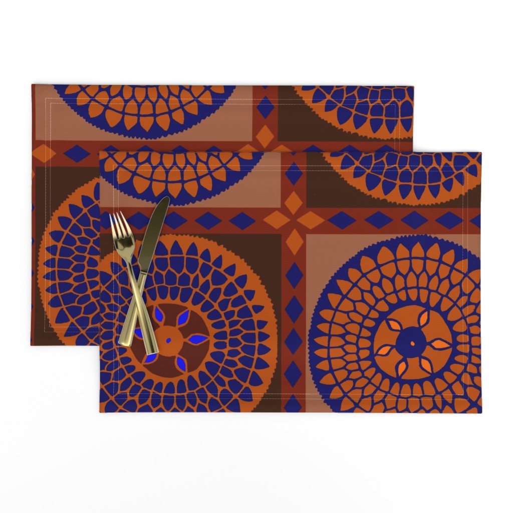 African Sunflowers - Design 7294660 - Diamond Border - Orange Navy Yellow