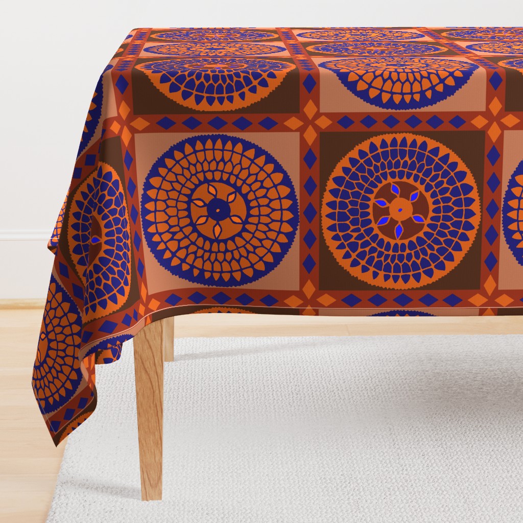 African Sunflowers - Design 7294660 - Diamond Border - Orange Navy Yellow