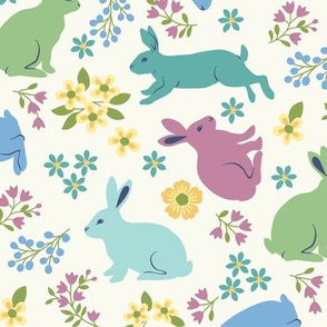 Springtime Bunnies on White