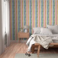 Organic Rainbow Stripe Design: colorful imperfect vertical stripes on cream background.