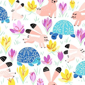 Spring with blue Tortoise and peachy Hare (white)