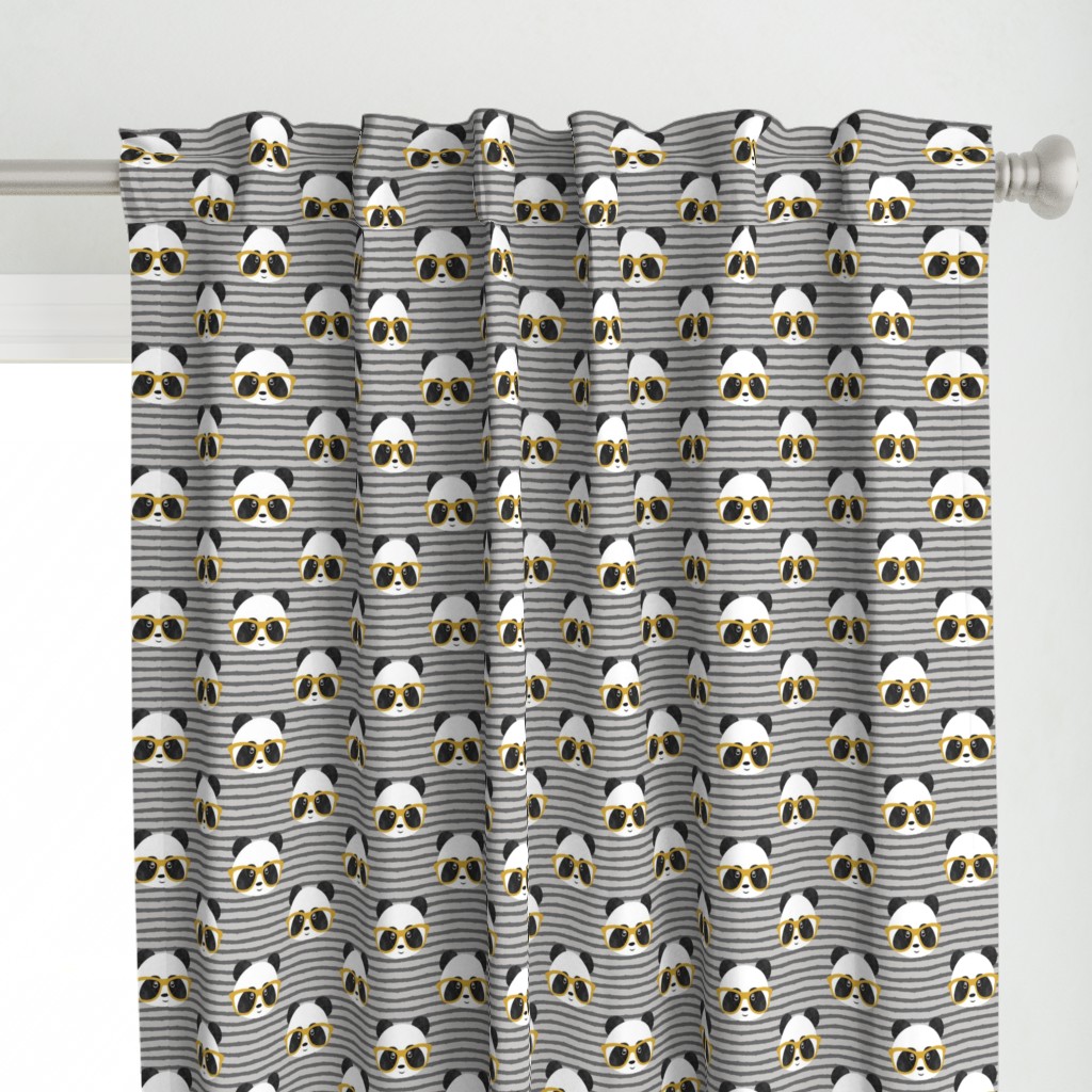 pandas with glasses - grey stripes gold