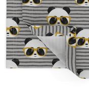 pandas with glasses - grey stripes gold