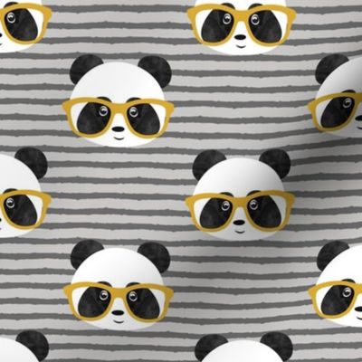 pandas with glasses - grey stripes gold