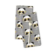 pandas with glasses - grey stripes gold