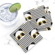 pandas with glasses - grey stripes gold