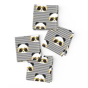 pandas with glasses - grey stripes gold