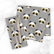 pandas with glasses - grey stripes gold