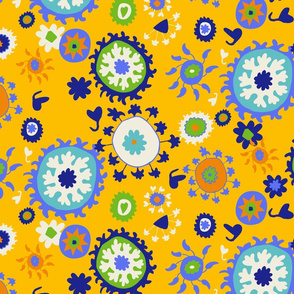 Suzani Overall Print - Yellow/Blue