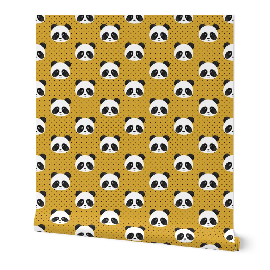 panda on mustard polka dots