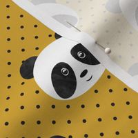 panda on mustard polka dots