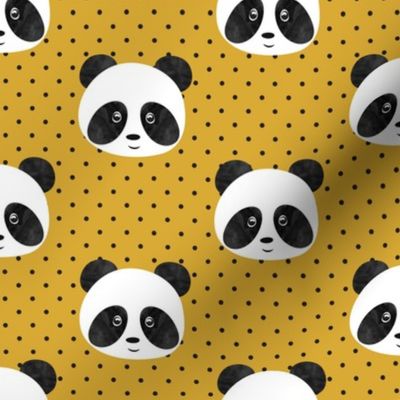 panda on mustard polka dots