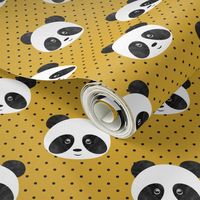 panda on mustard polka dots