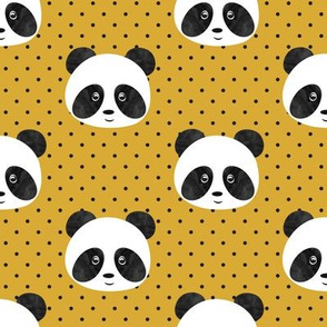 panda on mustard polka dots