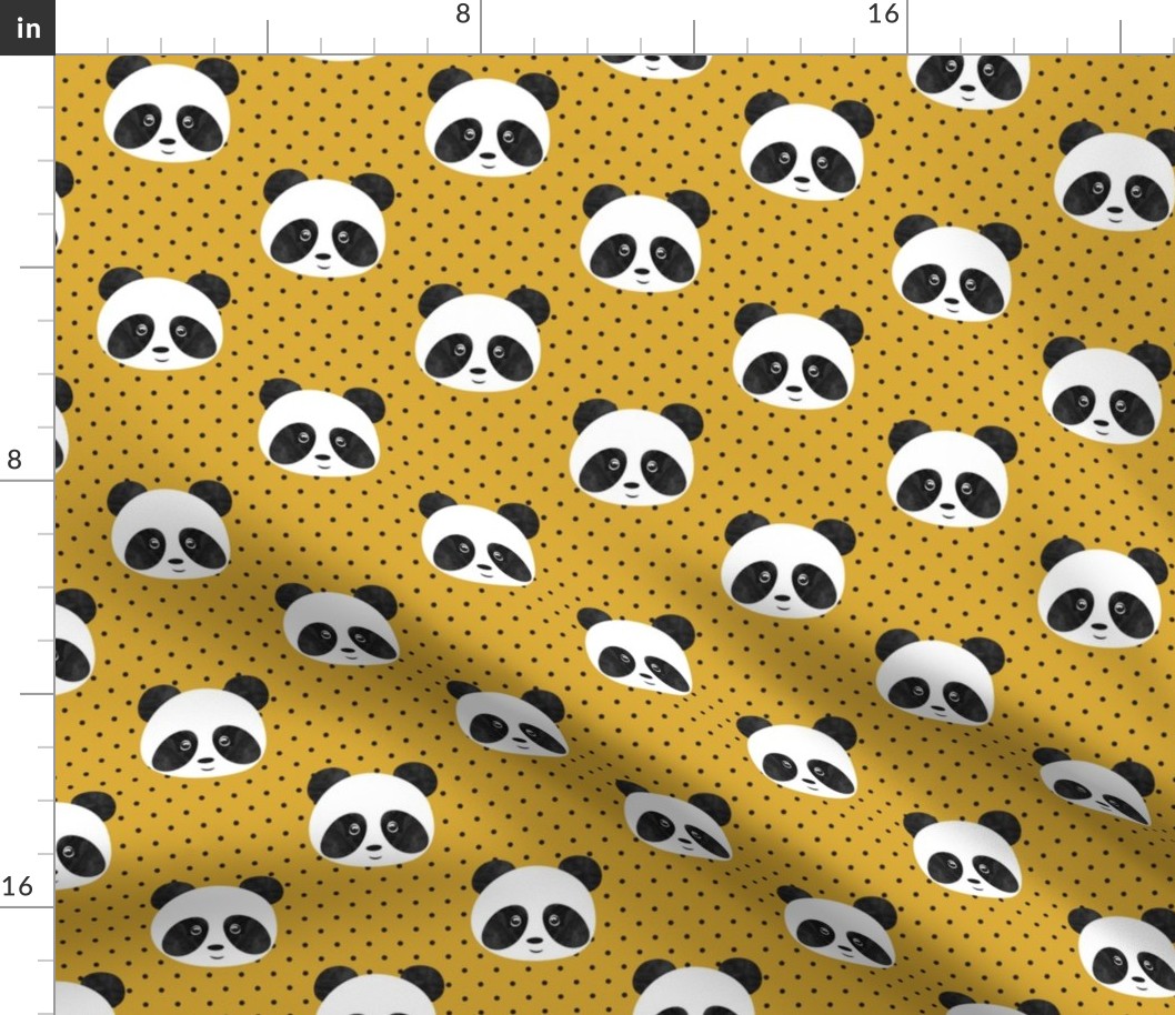 panda on mustard polka dots