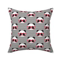 pandas with glasses - grey stripes red