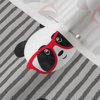 pandas with glasses - grey stripes red