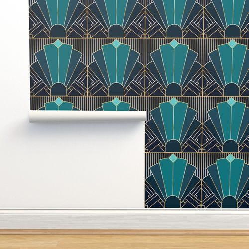 Art Deco In Teal Spoonflower, Art Deco Curtain Fabric Australia