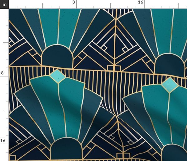 Cloth Placemats Art Deco 1920 Teal Navy 1920S Geometric Tile Set of 2
