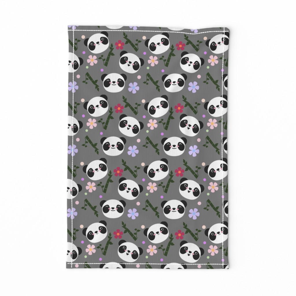 Kawaii Panda Faces in Gray