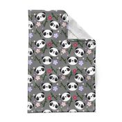 Kawaii Panda Faces in Gray