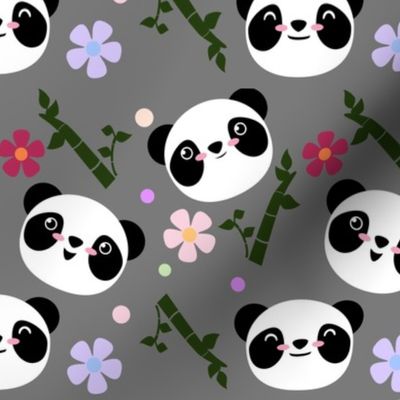 Kawaii Panda Faces in Gray