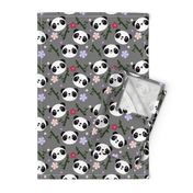 Kawaii Panda Faces in Gray