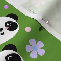 Kawaii Panda Faces in Green