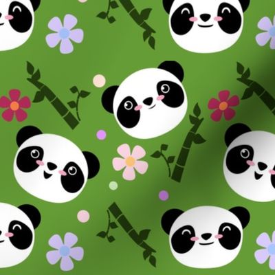 Kawaii Panda Faces in Green