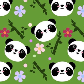 Kawaii Panda Faces in Green