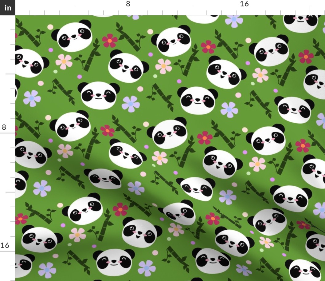 Kawaii Panda Faces in Green