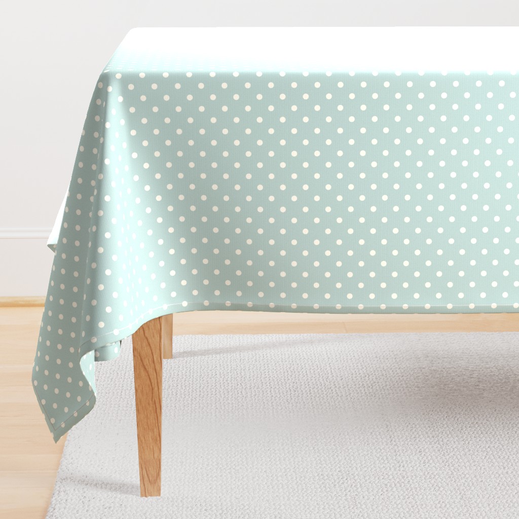 Cream Polka Dots on Mint Background