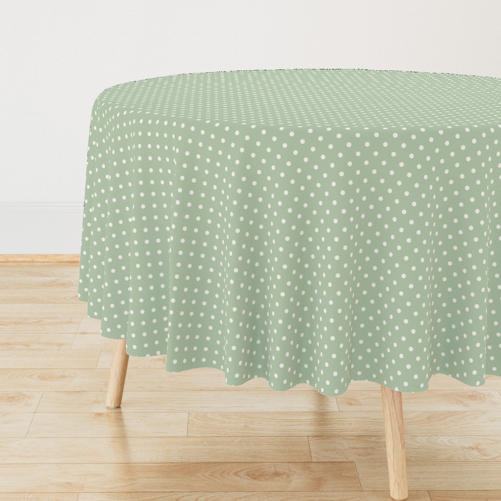 Cream Polka Dots on Green Background