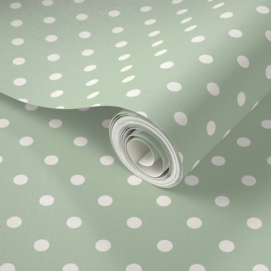 Cream Polka Dots on Green Background