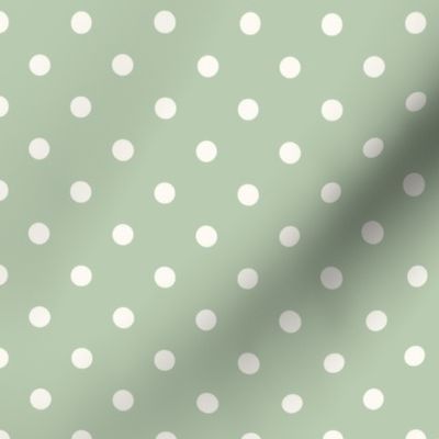 Cream Polka Dots on Green Background