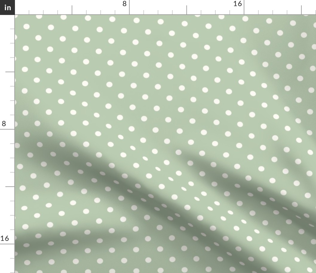 Cream Polka Dots on Green Background