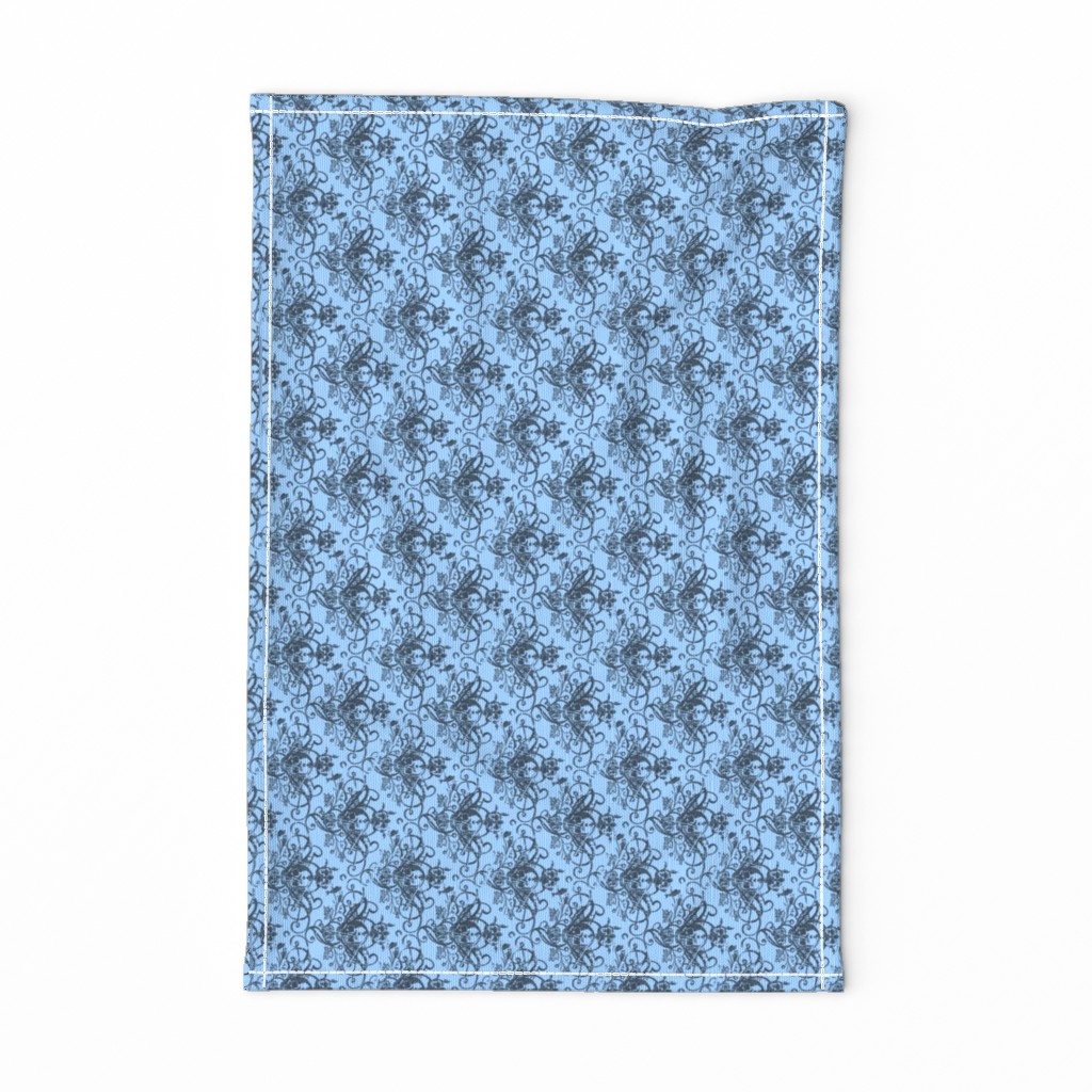 Raven Skull Damask Blue