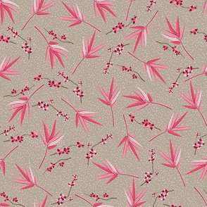 Small pink leaves. Beige background