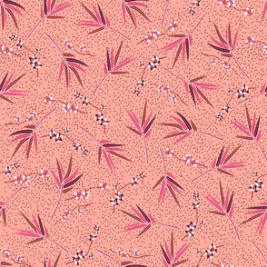 Small pink leaves. Salmon background