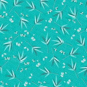 Small light blue leaves. Turquoise background